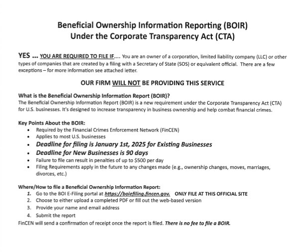 Beneficial Ownership Information Report (BOIR)